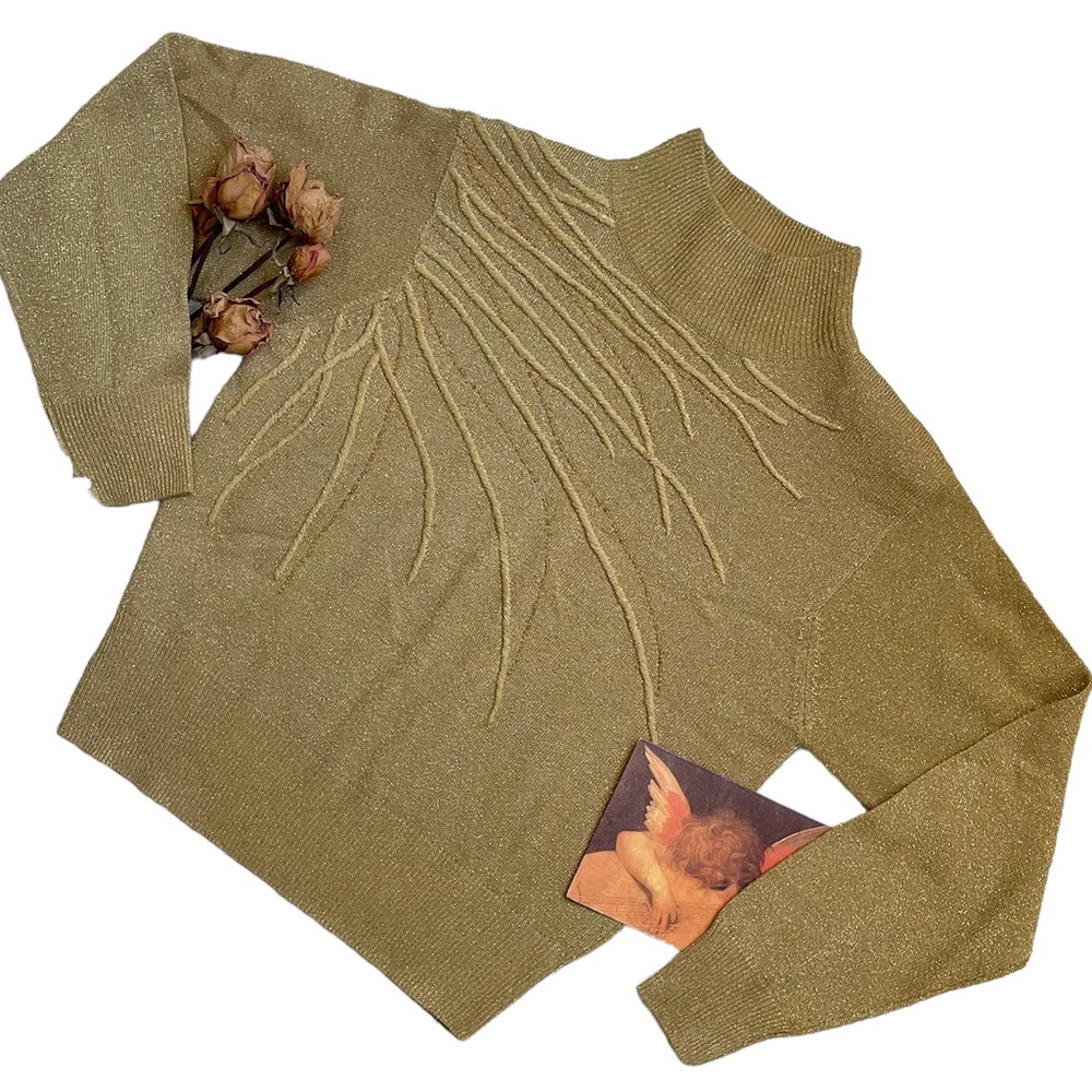 Vintage 80s gold toned metallic long sleeve top